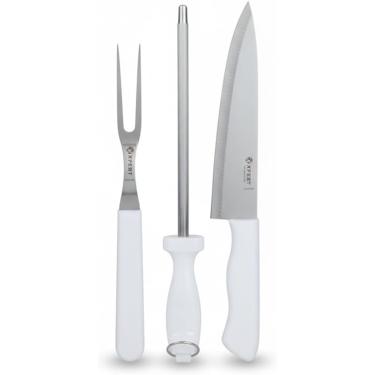 Imagem de Kit 3 Peças Para Churrasco Faca Garfo Chaira - Aço Inox