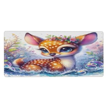 Imagem de Tapete de mouse grande com desenho de veado fofo à prova d'água para computador estendido tapete protetor de mesa antiderrapante base de borracha para escritório, computador, teclado, laptop e mesa de