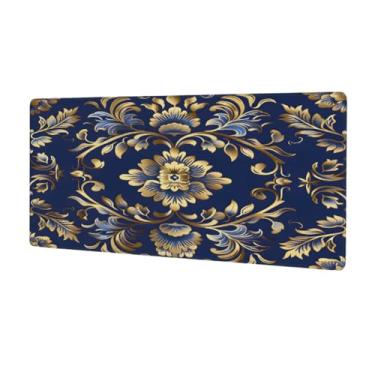 Imagem de Tapete de rato azul retrô mandala grande à prova d'água tapete protetor de mesa estendido para computador base de borracha antiderrapante para escritório, computador, teclado, laptop e mesa de casa