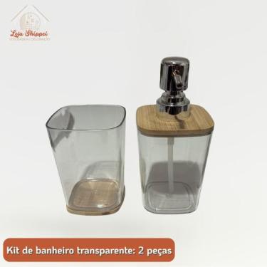 Imagem de Kit Lavabo Luxo Bambu Pç Dispenser Sabonete Copo Escova Sanitária Supo
