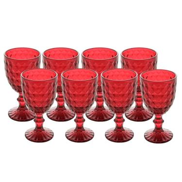 Imagem de Jogo 8 Taça De Vidro água Suco Roman Vermelho Wollf 345ml