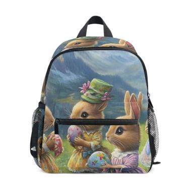 Imagem de Easter Eggs Cute Bunnies Small Toddler Backpack Preschool Backpack for Girls with Front Pocket, Safety Whistle for Ages 3-8