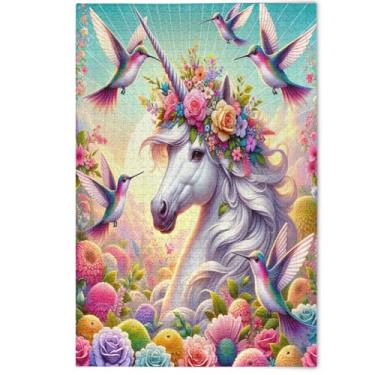 Imagem de Quebra-cabeças 500 peças para adultos unicórnio colorido animais amigos família presentes de jogos criativos quebra-cabeças presentes decoração de arte com impressão animal, 500 peças, 52 cm x 37,8 cm