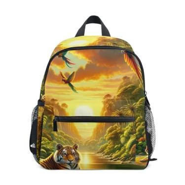 Imagem de GAIGEO Tiger Tropical Animal Landscape Mini Backpack for Kids with Whistle, 2 Bottle Pockets, Lightweight, Backpacks for Preschool 10x4x12 In, for Ages 3-8