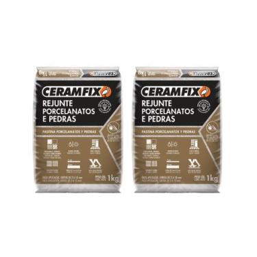 Imagem de Kit 2 Rejunte Porcelanatos E Pedras Branco 1kg Ceramfix
