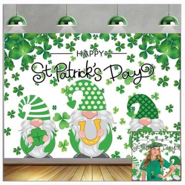 Imagem de Feliz Dia de São Patrício Pano de Fundo Primavera Verde Irlandês Folhas Trevo Faixa Gnomo Sorte Foto Festa Fotografia Fundo Decorações Estande Tiro Estúdio Adereços