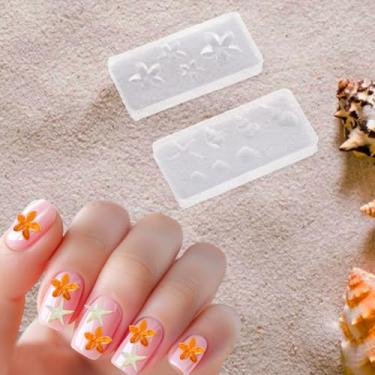 Imagem de 2 moldes de silicone para unhas, plumeria 3D e pingentes de unhas oceânicas reutilizáveis, estênceis de escultura, faça você mesmo, decoração de manicure, joias e artesanato de resina epóxi