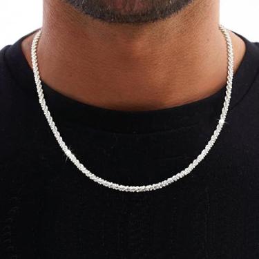 Imagem de Colares de prata para homens, corrente banhada a prata 925 moderna para homens, joias diárias, presente de 40,5 cm, 40,5 cm, 40,7 cm, Standard, Latão, Sem Pedra Preciosa