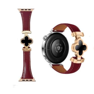 Imagem de Pulseira de couro Lucky Flower para Apple Watch Ultra/SE 10/9/8/7/6/5/4/3/2/1, pulseira fina de substituição de fivela magnética para Iwatch Series 38-49 mm (angola/dourado, 38/40/41/42 mm(S10 11))