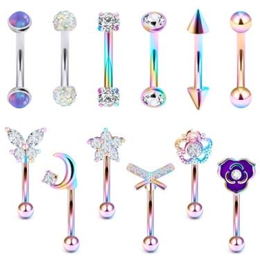 Imagem de Leiainely Anéis labiais de torre para sobrancelha anti-tragus vertical labret piercing joia 16 g brinco daith língua cobra olhos olhos olho sobrancelha curvado piercing de barra para mulheres e homens