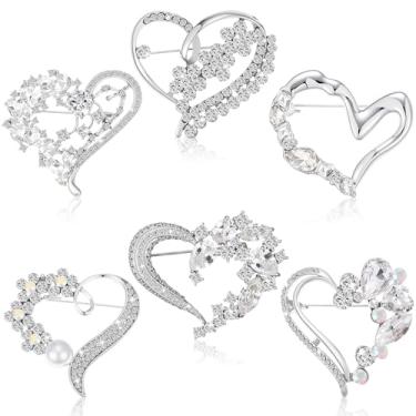 Imagem de Junkin Broche feminino de coração de amor, presente de strass de cristal, broche de cristal de lapela vazado para meninas, festas, casamentos, festivais, dia dos namorados, one size, metal, strass
