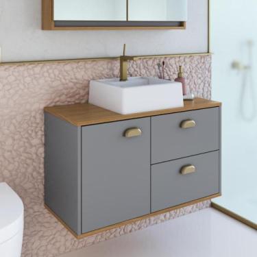 Imagem de Gabinete Banheiro com Cuba Suspenso 80cm Porta e 2 Gavetas 100% MDF - 