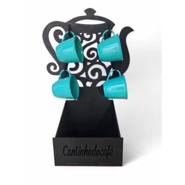 Imagem de Suporte Bule + 4 Xícaras Cantinho do Café Chá Escolha Cor Porta Xícaras Cozinha Organizador Bandeja (Bule Preto C/Xicara Tiffany)