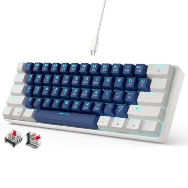 Imagem de abucow 60% Teclado mecânico para jogos, interruptor vermelho, teclado compacto com fio, anti-fantasma, sem conflito, 61 teclas intercambiáveis, design ergonômico para Windows/Mac