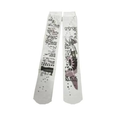 Imagem de Meias Longas Brancas Y2K Punk Com Estampa De Grafite, Harajuku, Altas 