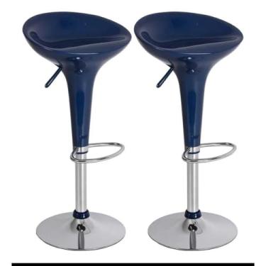 Imagem de Banqueta Tulipa Alta Giratória de ABS – Encosto Baixo 100KG, Ideal para Cozinha, Bar e Balcão Moderno(AZUL,2 unidades)