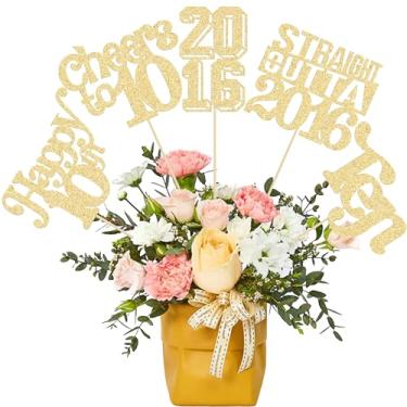 Imagem de Gyufise 15Pcs Happy 10th Birthday Centerpiece Sticks Ten Straight Outta 2016 Table Flower Centerpieces Sticks Cheers to 10 Decorations for 10th Birthday Party Supplies Gold