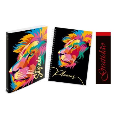 Imagem de Kit Leão Color - Planner + Bíblia Preta Brochura NVI + Marca Página