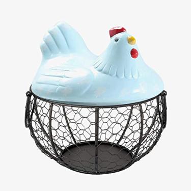 Imagem de Cesta de ovos, cesta de frutas, cesta de artigos diversos, cesta criativa de armazenamento de cozinha, decoração de cerâmica, cesta de armazenamento de ferro esmaltado, cesta de frutas e doces (cor