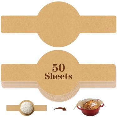 Imagem de PLAPITATE Alça de pão de papel pergaminho para forno holandês, tapete antiaderente para assar pão cru, 50 peças de estilingue de pão descartável para ferramentas e acessórios de massa fermentada