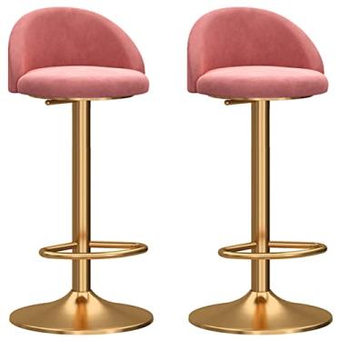Imagem de Conjunto de 2 bancos de bar, cadeira ajustável giratória mecânica, encosto curvo de veludo e base dourada com apoio para os pés, banquetas de cozinha para café da manhã (cor: verde) decoração