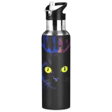 Imagem de Burbuja Garrafa de água de aço inoxidável Black Cat, garrafas de água isoladas a vácuo com tampa de canudo para esportes, academia, escola - à prova de vazamento e suor, sem BPA, 946 ml