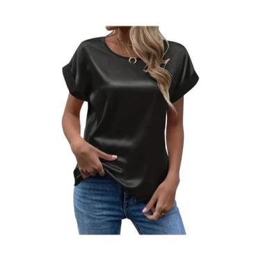 Imagem de Blusa Feminina De Verão Em Cetim Casual Com Gola O E Manga Morcego Sol