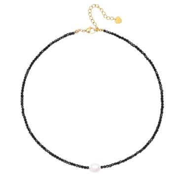 Imagem de Iswawo Colar de pedras preciosas com pingente de pérola, feminino, boêmio, banhado a ouro 18K, gargantilha de pérolas de água doce, pedra natural, berloque, joia feminina, feita à mão, presente