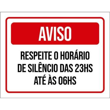 Imagem de Placa Sinalização Aviso Respeite Horário De Silêncio 36X46