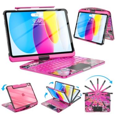 Imagem de SIBEITU Capa de teclado para iPad A16 11ª geração 11 polegadas 2025 e 10ª geração 11 polegadas 2022, capa protetora transparente para teclado sem fio com trackpad multitoque, retroiluminação de 7