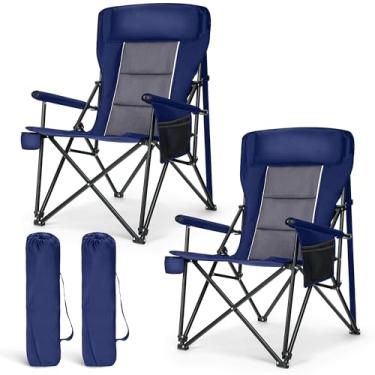 Imagem de LET'S CAMP Cadeiras de acampamento grandes, 75 cm, encosto alto, resistente, suporte para cadeira de gramado, 226 kg, cadeira dobrável portátil com suporte para copos, bolso lateral, pacote com 2