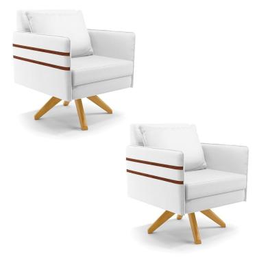 Imagem de Kit 02 Poltronas Corino Base De Madeira Ma30 Branco