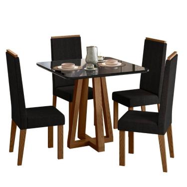 Imagem de Sala de Jantar Mesa com Cadeiras Lívia – Madeira/MDF, Vidro e Tecido Linho – Sonetto