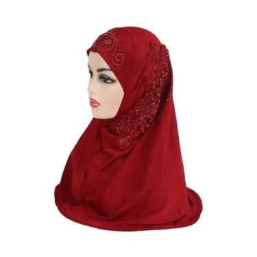 Imagem de Hijab Grande Para Meninas Muçulmanas Com Renda E Pedras, Lenço Islâmic