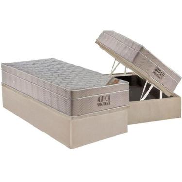 Imagem de Colchão Solteiro Molas Ortobom Ensacadas Fort Airtech + Base CRC Suede