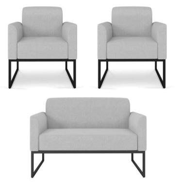 Imagem de Kit Namoradeira E 02 Poltronas Marisa Linho Cinza D'rossi - DROSSI