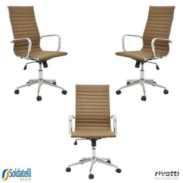 Imagem de Kit 3 Cadeiras Office Sevilha PU Alta Várias Cores - Rivatti, Marrom