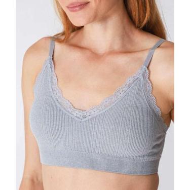 Imagem de Sutiã Top Sem Costura Com Bojo Removível Renda Marisa-75544, Cinza, GG