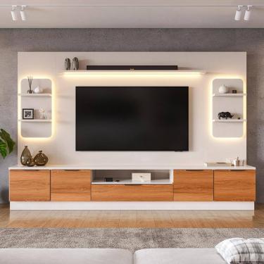 Imagem de Estante Home Para TV Até 75” Noble 270cm Com 2 Torres Nichos e Iluminação LED