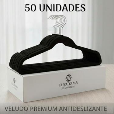 Imagem de KIT 50 CABIDES DE VELUDO PRETO ANTIDESLIZANTE PREMIUM FUKUYAMA Com Gan