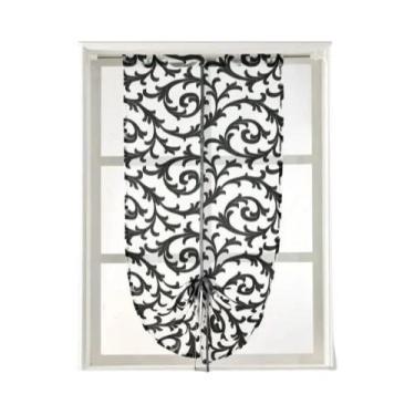 Imagem de Cortina Moderna Branca E Preta Para Cozinha, Curta, Com Amarração, Par