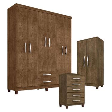 Imagem de Guarda Roupa Casal Modena com Cômoda Cannes 5 Gavetas e Armário Multiuso Recife Malbec – Incorplac