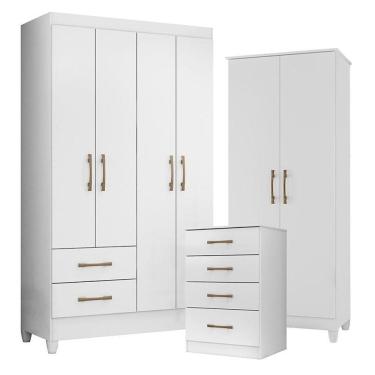 Imagem de Guarda Roupa Solteiro Chile com Cômoda MS913 e Armário Multiuso Jade Branco Brilho– Moval