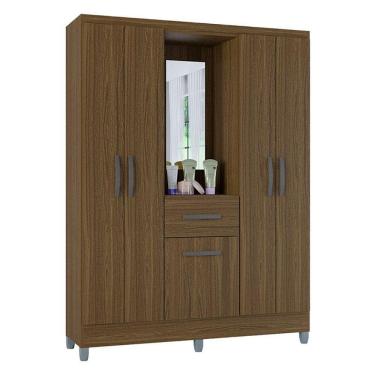 Imagem de Guarda Roupa Solteiro Atlas Capelinha 5 Portas Castanho Brilho - Poquema