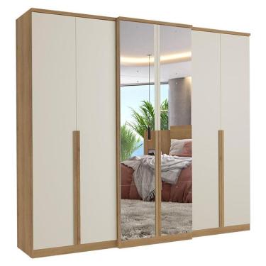 Imagem de Guarda Roupa Casal Valência 6 Portas Full Glass Capuccino Off White Acetinado - THB