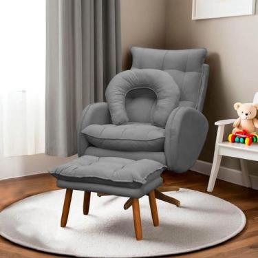 Imagem de Poltrona Amamentação Base Giratória Balanço e Puff Veludo - SOFA STORE