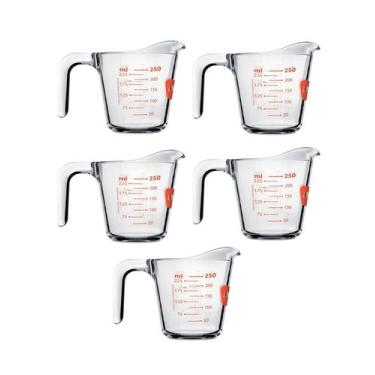 Imagem de Kit 5 Jarras Medidoras Vidro Medidas 250ml Copo Dosador Alça - Nadir F