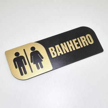 Imagem de Placa sinalização banheiro MDF Preto e dourado premium - Ponci