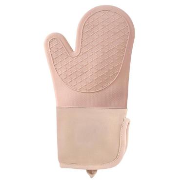 Imagem de Luva Térmica de Silicone Resistente ao Calor com Forro de Algodão Antiderrapante para Cozinha Rosa