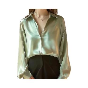 Imagem de Camisa Casual Elegante De Seda plus Size Com Manga Longa Para Mulheres